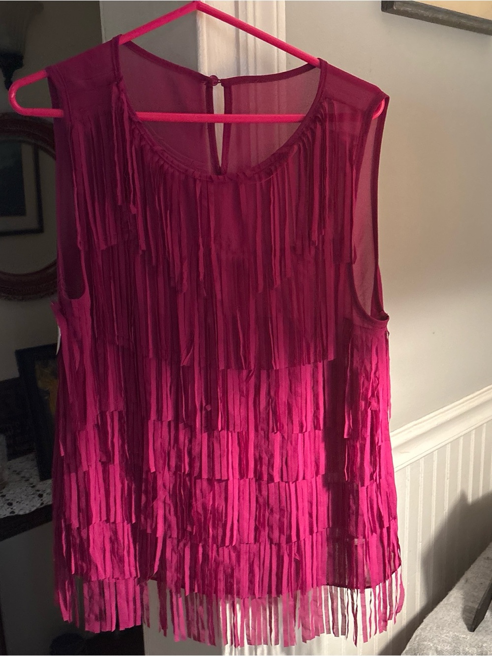 Women's Fringe Layered Tank Top in Fuchsia